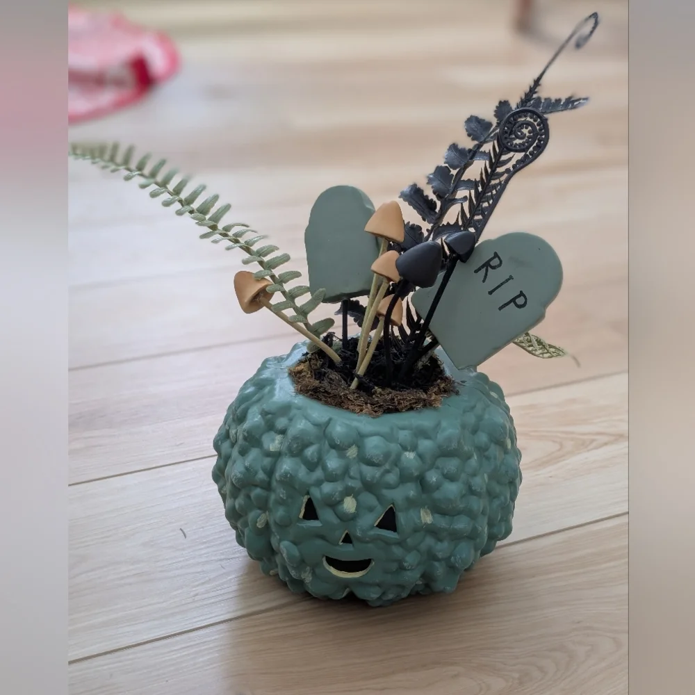 Green Halloween Pumpkin Planter with Mushrooms From Target Hyde And Eek